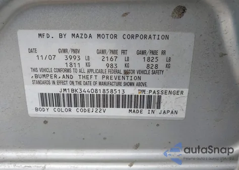 2008 Mazda Mazda3 S Touring z USA, uszkodzony, nr VIN JM1BK344081858513